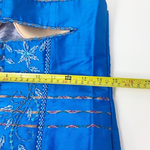 Handmade Royal Blue Beaded Strapless Bustier Corset - Picture 10 of 11